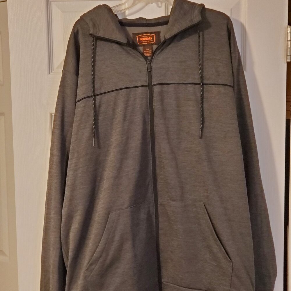 Foundry 2XLT Full Zip Gray Long Sleeve Hoodie with Thumb Holes on Sleeves